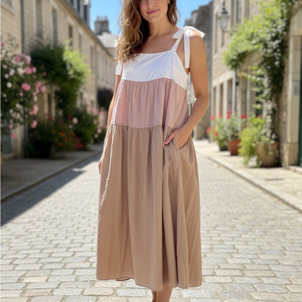 Petal & Pup Pink and Tan Midi Dress